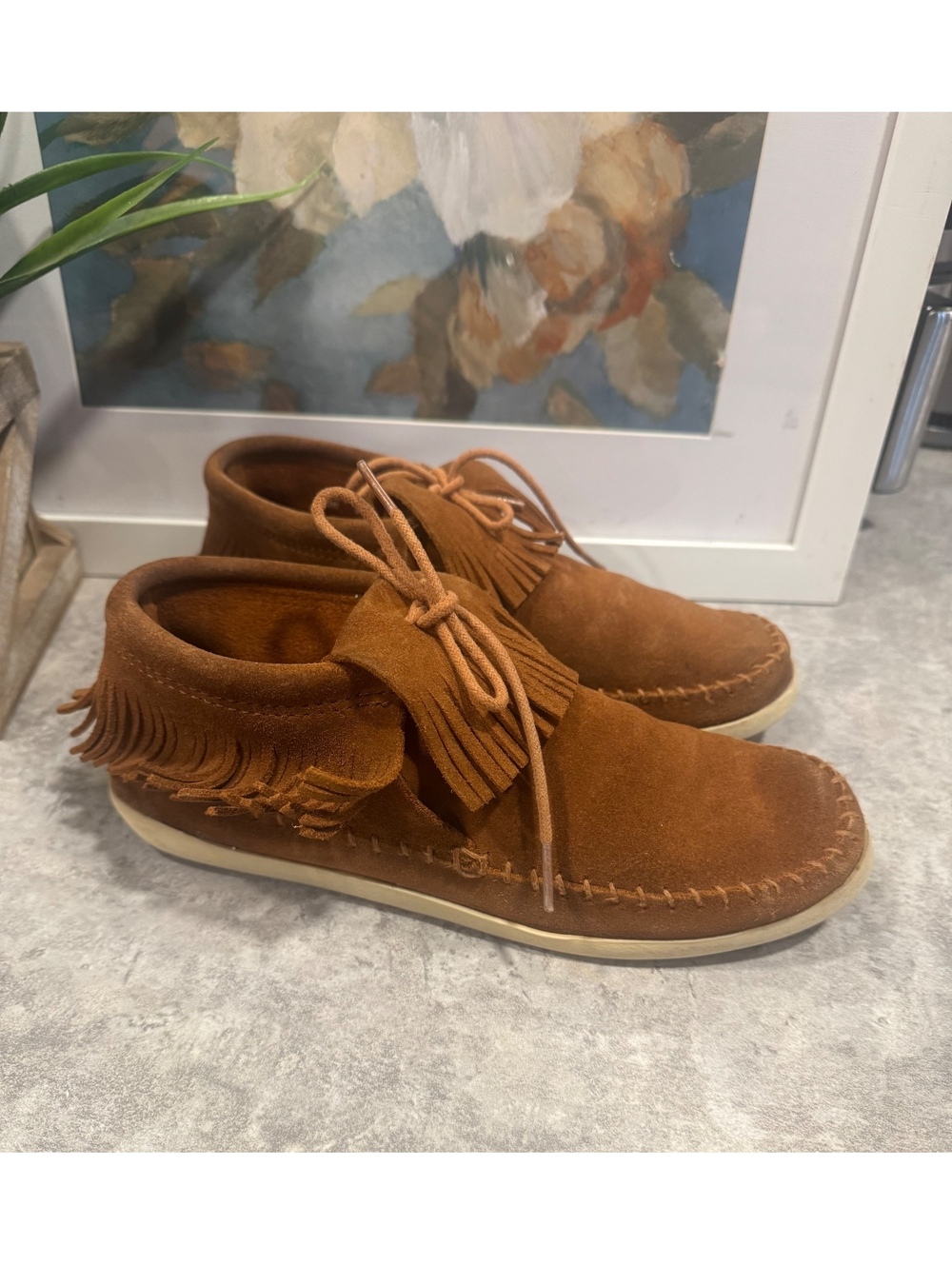 Minnetonka Venice Western Bootie Moccasins Suede Women's Size 8